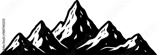 Majestic mountain range silhouette, a powerful outdoor adventure symbol. Perfect for nature lovers, travel brands, and rugged outdoor apparel designs.