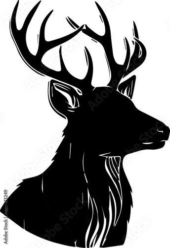 Majestic deer head silhouette with impressive antlers, perfect for wildlife, hunting, or nature themes, originally a vector design for scalable use