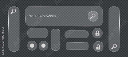 Lorus glass banner ui kit with modern transparent frosted elements for web design