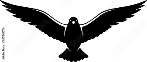 Elegant soaring bird silhouette spreading wings gracefully, symbolizing freedom and peace, perfect for logos, branding or inspirational designs