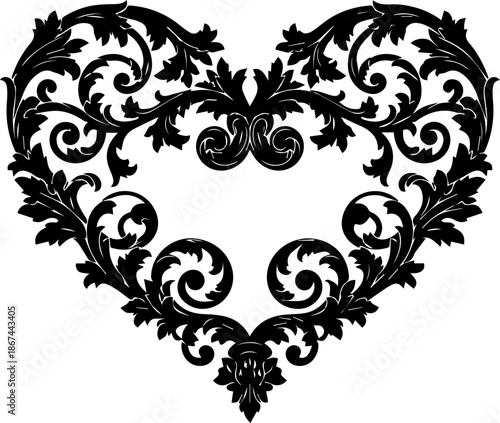 Elegant floral heart design with intricate swirl details, perfect for wedding invitations or romantic celebrations, originally a scalable vector graphic