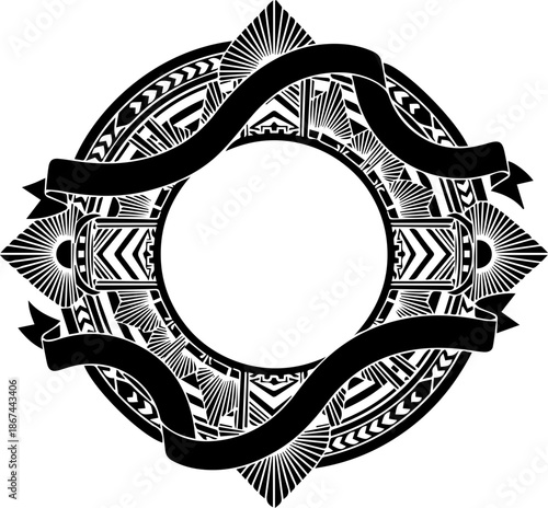 Elegant decorative frame with ribbon banner, ornamental border design, perfect for vintage invitation, logo template, or stylish graphic element