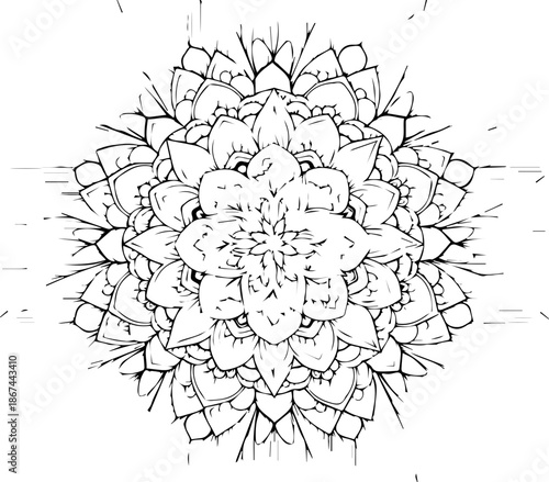 Intricate floral mandala design for peaceful coloring pages and spiritual art projects, original vector art, perfect for relaxation and creative expression