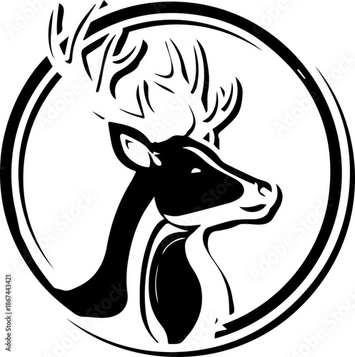 Majestic deer emblem with antlers evokes nature's elegance, perfect for outdoor brands, hunting clubs, or wildlife conservation campaigns, timeless appeal