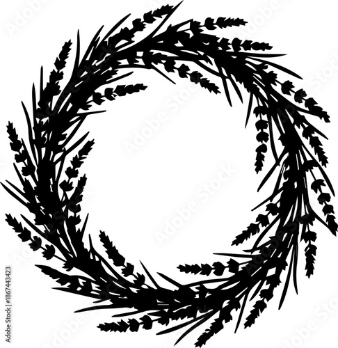 Elegant lavender wreath design element for cards, invitations, and decorations, adding a touch of natural beauty, originally designed as scalable vector art