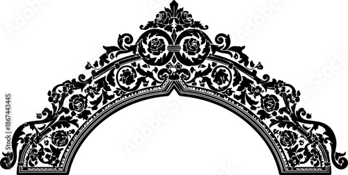 Stunning floral archway design element for invitations and elegant designs, ornate and decorative, perfect for weddings and upscale events, scalable vector graphic