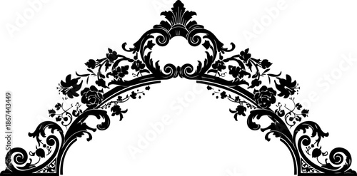 Elegant floral flourish design element in black for invitations and ornate borders, decorative and stylish, ideal for vintage designs and stylish layouts