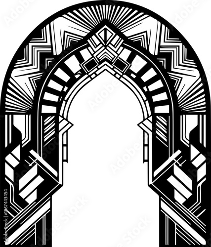 Stunning Art Deco archway design element evokes vintage elegance, perfect for retro themes, opulent patterns, and sophisticated architectural visuals