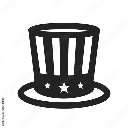 Uncle Sam top hat icon silhouette in patriotic style. Symbolizing USA, freedom, independence and national pride. Isolated vector illustration on white background.