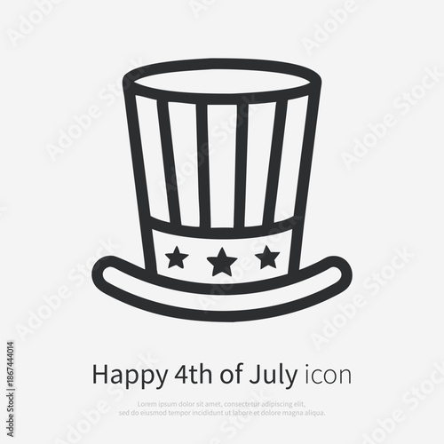 Uncle Sam top hat icon silhouette in patriotic style. Symbolizing USA, freedom, independence and national pride. Isolated vector illustration on white background.