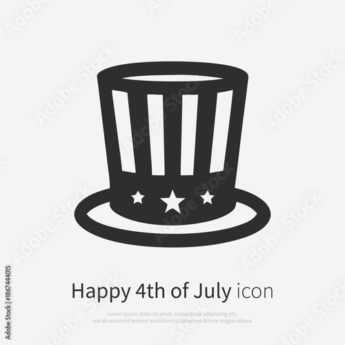 Uncle Sam top hat icon silhouette in patriotic style. Symbolizing USA, freedom, independence and national pride. Isolated vector illustration on white background.