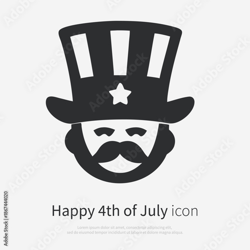 Uncle Sam head icon silhouette in patriotic style. Symbolizing USA, freedom, independence and national pride. Isolated vector illustration on white background.