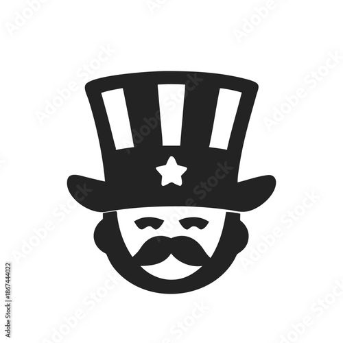 Uncle Sam head icon silhouette in patriotic style. Symbolizing USA, freedom, independence and national pride. Isolated vector illustration on white background.