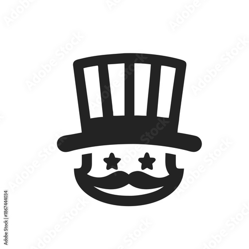 Uncle Sam head icon silhouette in patriotic style. Symbolizing USA, freedom, independence and national pride. Isolated vector illustration on white background.