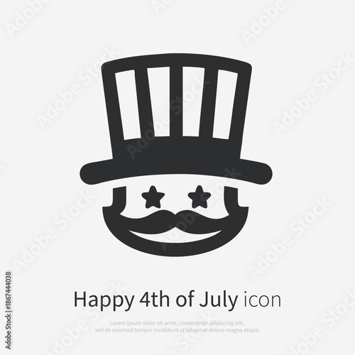 Uncle Sam head icon silhouette in patriotic style. Symbolizing USA, freedom, independence and national pride. Isolated vector illustration on white background.