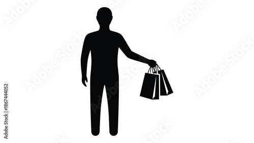 Silhouette of a person carrying shopping bags a simple black and white graphic