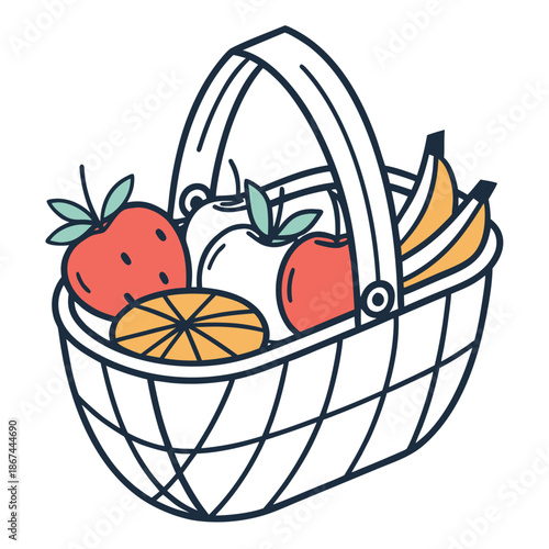 Fresh Fruit Basket Minimalist Icon Vector Illustration