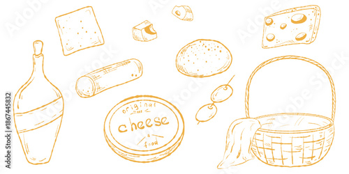 Charcuterie Clipart, Cheese and Accompaniments. Gourmet Food Set, Cheese Elements for Design. Cheeseboard Clipart, Packaging and Menu Art