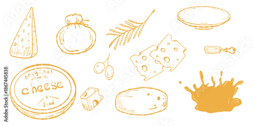Cheese Elements Clipart, Icons for Menus and Packaging. Charcuterie Clipart Set. Food Illustration Pack, Cheese Elements for Designs