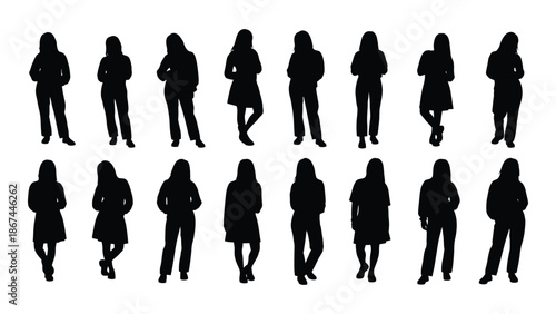 A collection of black silhouettes depicting various poses of people