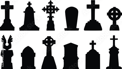 tombstone, silhouette, halloween, grave, cemetery, death, spooky, scary, horror, graveyard, memorial, funeral, rip, rest in peace, stone, cross, headstone, marker, burial, deceased, die, dying, afterl