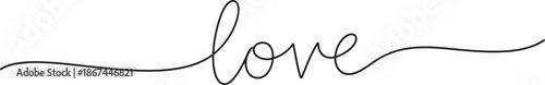 A minimalist illustration of the word 'love' in cursive script with a flowing line
