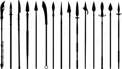 spear, silhouette, vector, weapon, polearm, medieval, war, fantasy, black, shape, design element, isolated, monochrome, graphic, illustration, collection, various, simple, stencil, decoration, weaponr