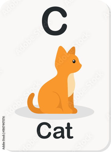 Alphabet Flashcard Letter C with Cat for Preschool Learning