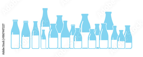A set of glass bottles in a flat design, showcasing isolated milk. Flat-style vector illustration of milk.

