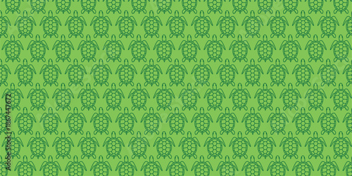 Vibrant green sea turtle pattern with a seamless repeating motif, perfect for aquatic-themed textiles, playful children's designs, and nature-inspired digital backgrounds
