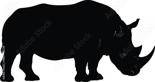 Rhino silhouette illustration, wild animal vector design, African rhinoceros artwork, endangered species graphic, safari wildlife drawing, black horned mammal shape