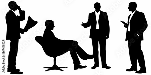 Silhouette of businessmen in a meeting discussing strategies and using technology