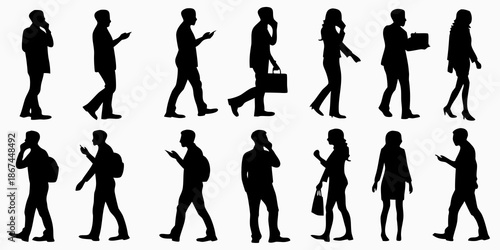 Diverse group of people in silhouette showcasing various everyday activities