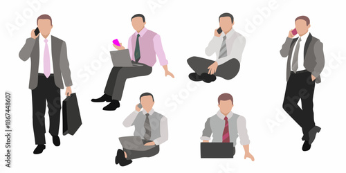 Diverse group of business people interacting with mobile phones and laptops