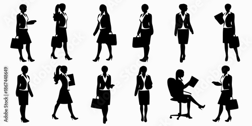 Silhouettes of professional women in various poses and business attire