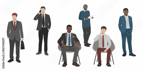 Diverse group of business professionals in suits waiting or conversing