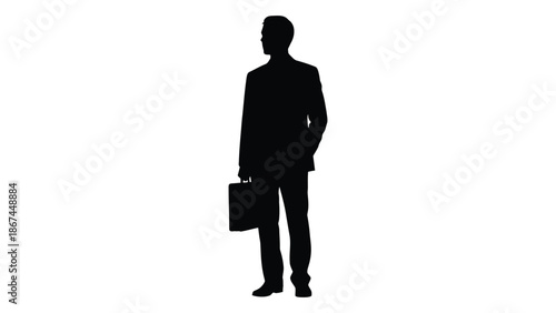 Silhouette of a businessman standing and holding a briefcase