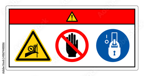 Danger Hand Entanglement Gear Crusher Symbol Sign, Vector Illustration, Isolate On White Background Label. EPS10