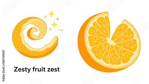 Vibrant orange slices and zest illustration.
