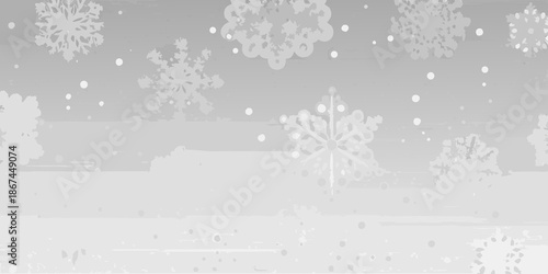 Soft grayscale background featuring a gentle snowfall of delicate snowflakes