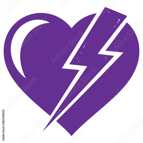 Purple Broken Heart with Lightning Bolt Symbolizing Emotional Pain and Betrayal