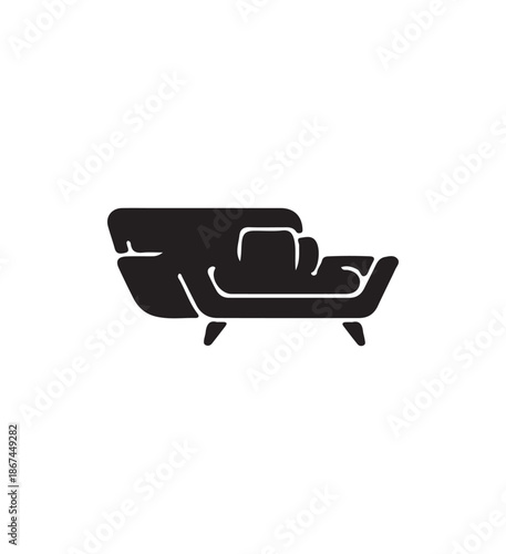 silhouette of clean vector of Minimal Chaise Sofa isolated on white background