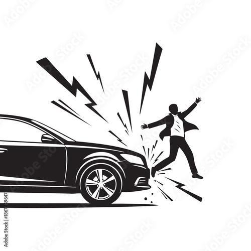 Cartoon illustration of a man getting an electric shock from a car