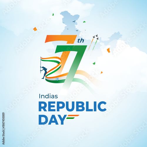 77th Year Indian Republic Day Celebration Background Design Template Illustration