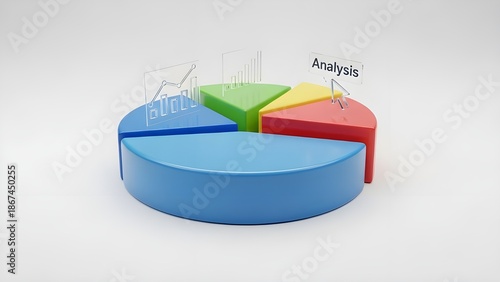 Vibrant 3D pie chart illustration depicting comprehensive business data analysis and strategic financial insights for market performance visualization and growth planning