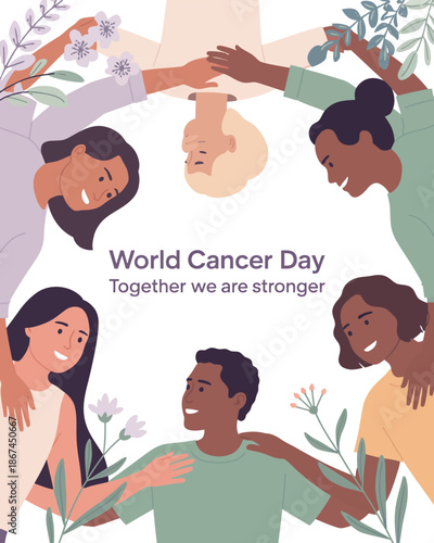 Group of diverse people supporting each other on Cancer Day