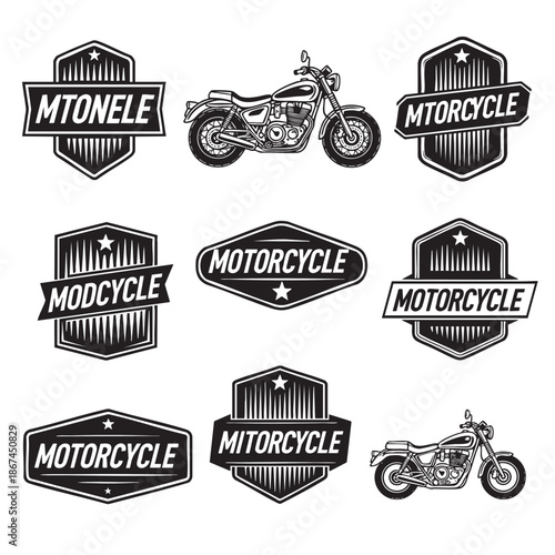 Collection of vintage motorcycle logos and emblems isolated design