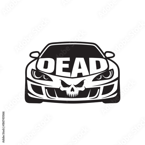 Creative skull and car illustration with dead text design