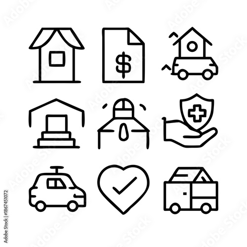 Set of icons representing insurance policies and services
