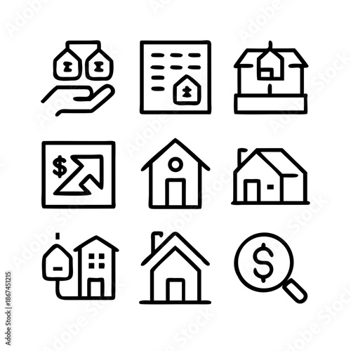 Real estate icons for housing market and investment